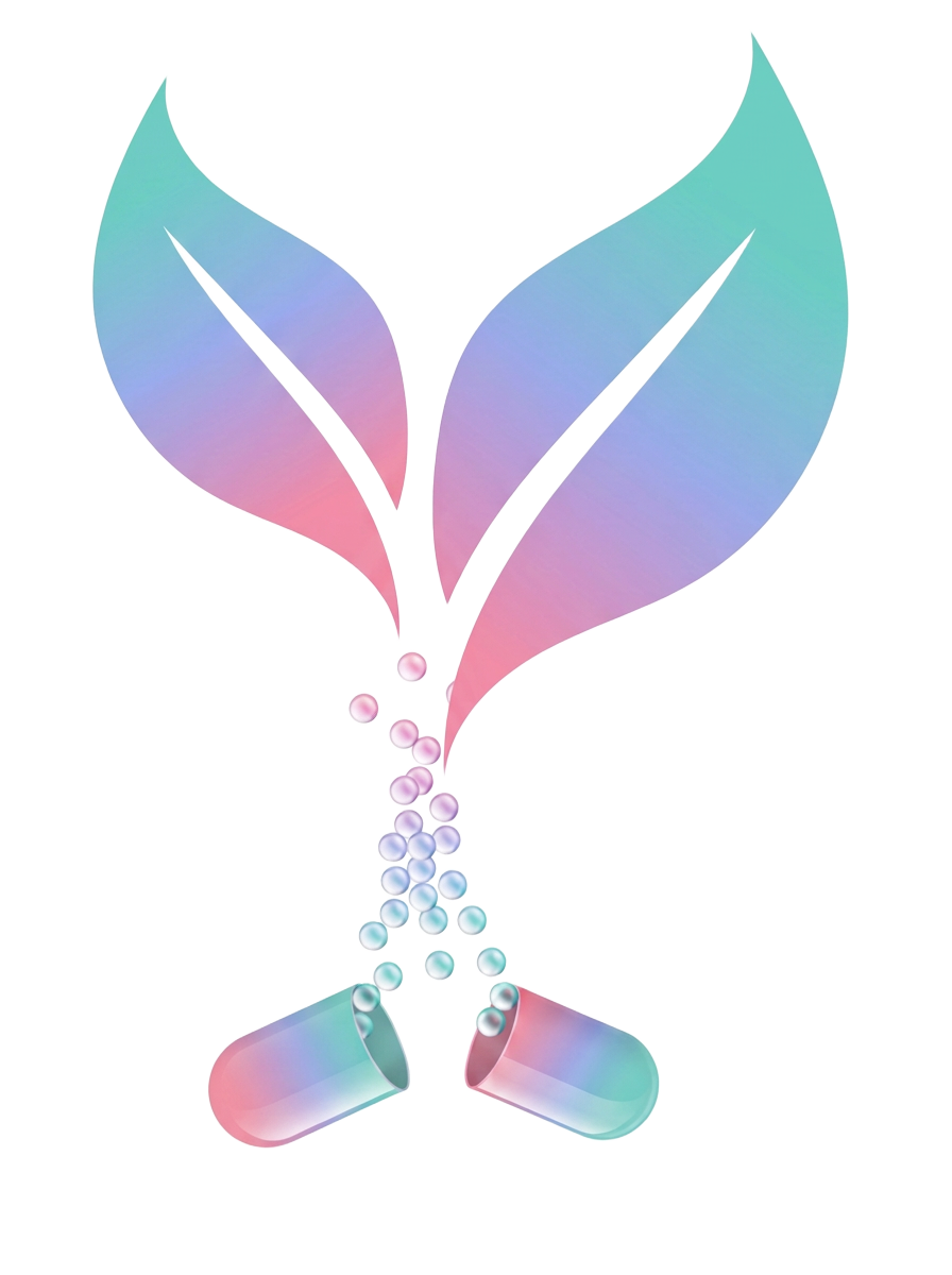 Abstract illustration of a sprout with drops falling into an open pill capsule